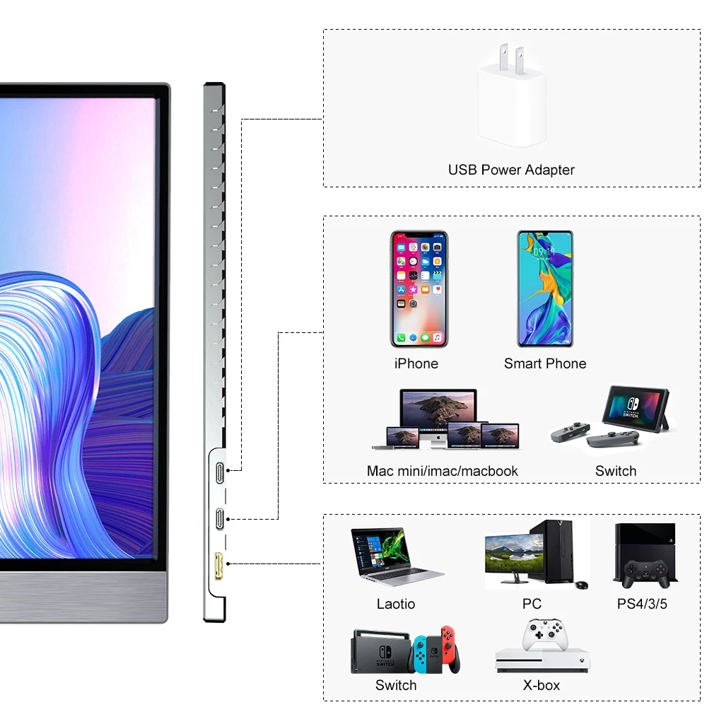 
15Inch Portable Monitor Touch screen 1080P HDR IPS Gaming Monitor USB TYPE C for Phone Laptop Desktop MAC Switch PS4 XBOX 