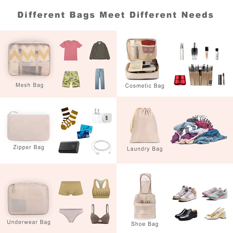 Wholesale Multipurpose Travel Luggage Storage Pouch Quality Organizer Bags 8pcs Packing Cubes Set For Clothes Suitcase