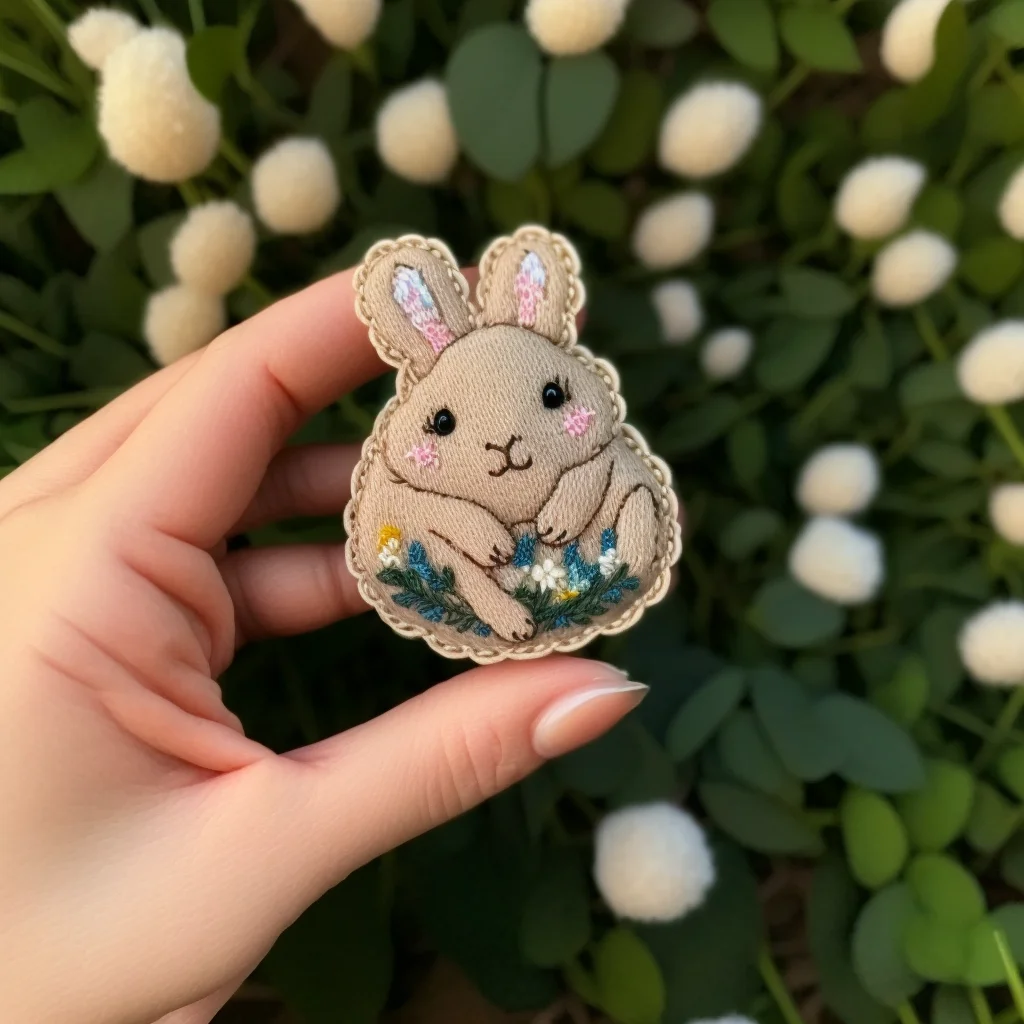 Kitschy Camper Van Bunny Patches Hare Figure Driving Retro Trailer Applique with Carrot Bumper