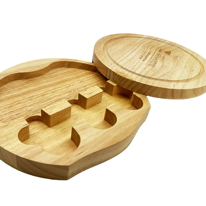 
Hot sale high quality custom Round Bamboo folder cheese board set with knife 
