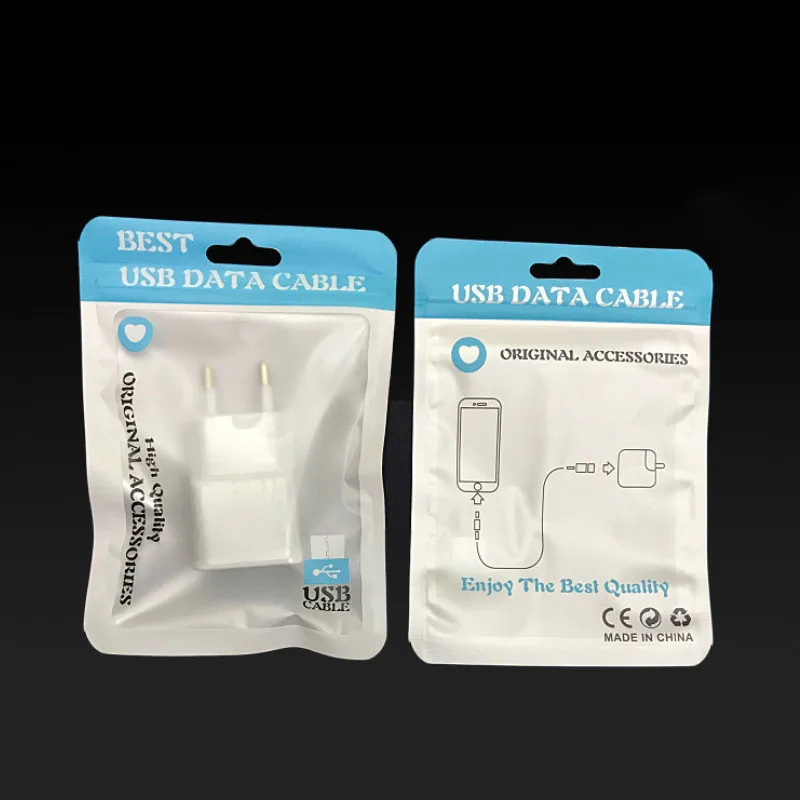 Digital product mobile phone usb data cable power hdmi cable ziplock packaging bag with butterfly hanging hole