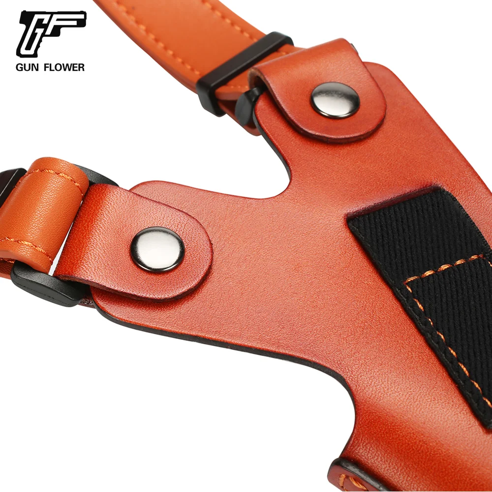 Gun&Flower Universal Leather Shoulder Holster Universal Holster+Double Mag Pouch Full Grain Leather Comfortable Carry