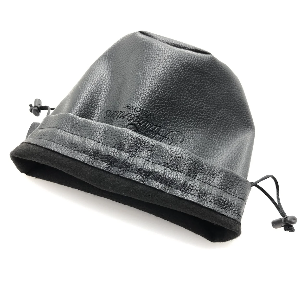 Custom Logo Black PU Round Bottom Gift Pouches Drawstring Leather Cosmetic Sets Bags