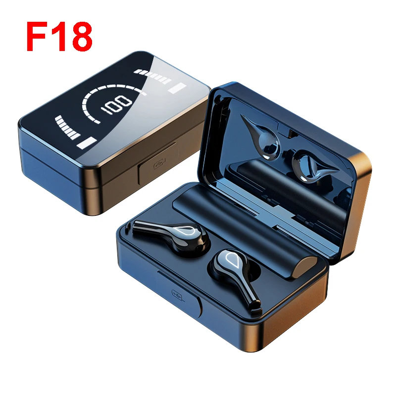 Earphones & Headphones TWS F18 BT V5.1 Wireless Earbuds Earphone With 2000mAh Charging Gaming Headset With LED Display headphone