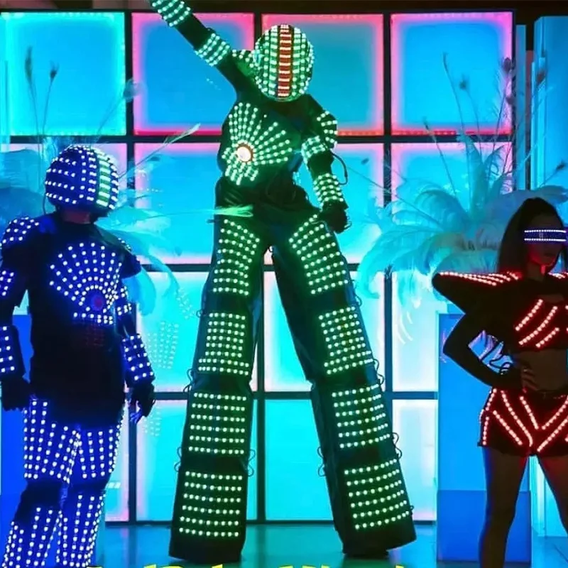 LED luminous stilts walker suit robot clothing light up dance cosplay full color pixel helmet laser performance luminescent Luxu