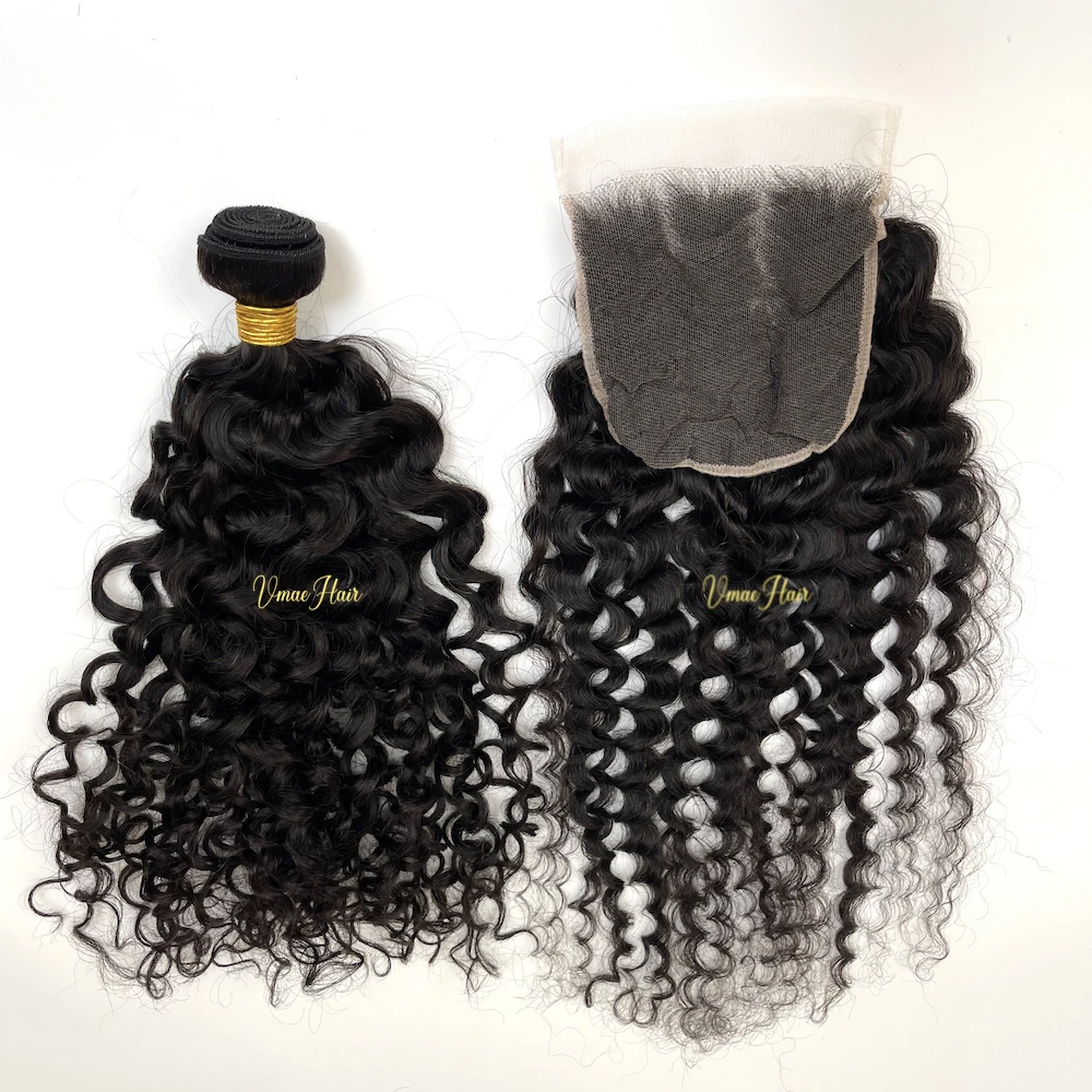 VMAE Raw Afro Kinky Curly Wavy Deep Wave Human Hair Extensions with Frontal HD Lace Closure Cuticle Aligned
