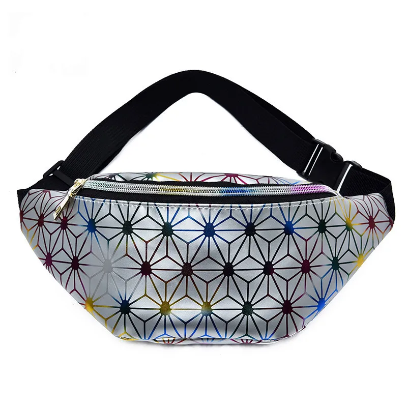 2022 Hot Holographic Waist Bag Reflective Laser Geometric PU Women Fanny Pack for Outdoor Sports
