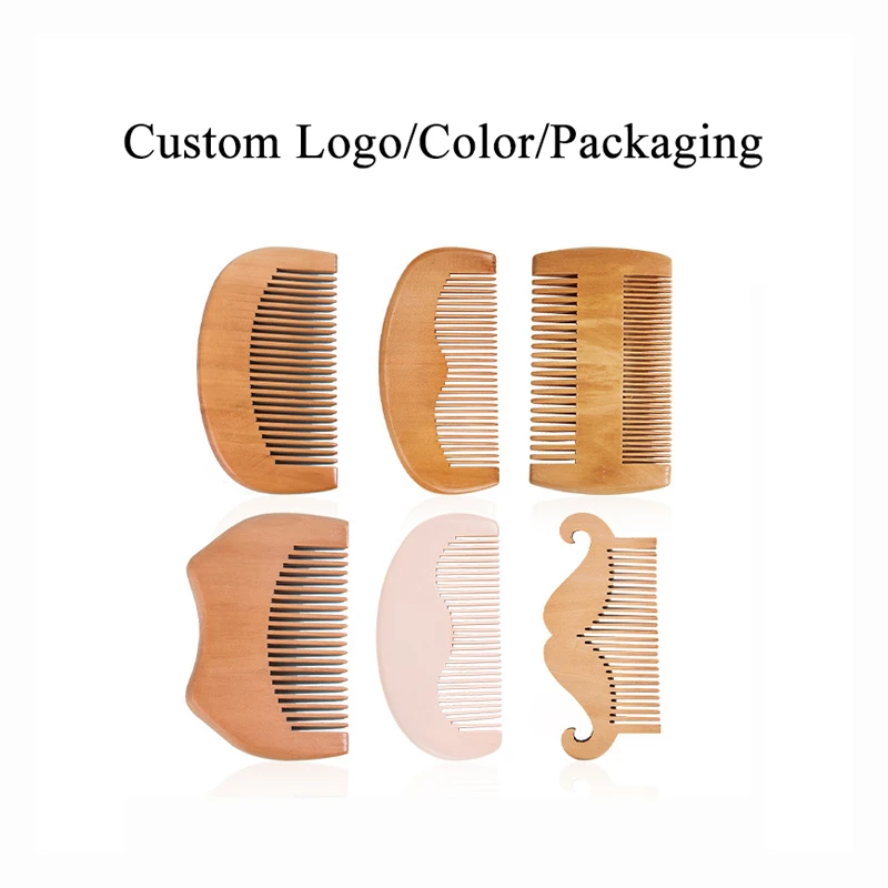 Wholesale Anti Static Wooden Wide Tooth Mustaches Comb Men Beard Pocket Comb for Travel