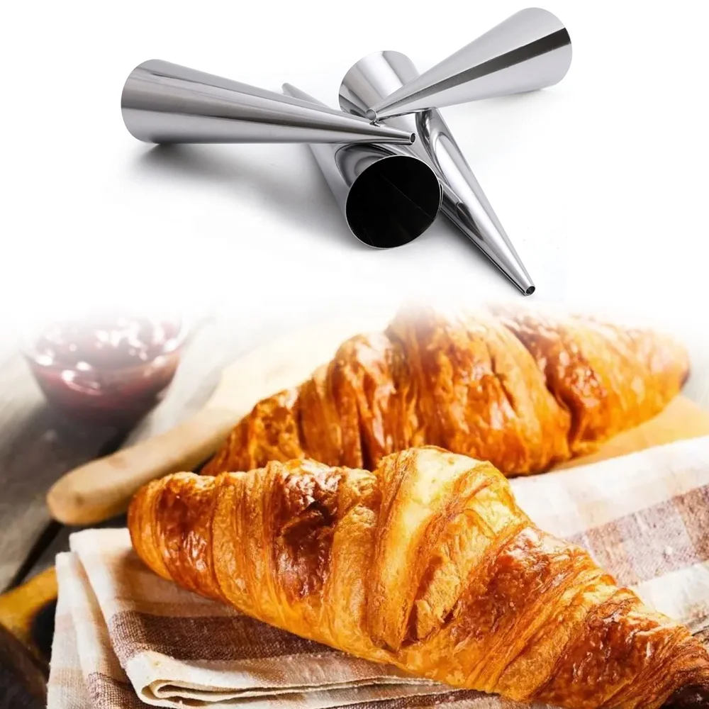 4Pcs croissant horn flaky pastry pizza cones waffle cone popsicle cannoli tubes metal cream horn molds