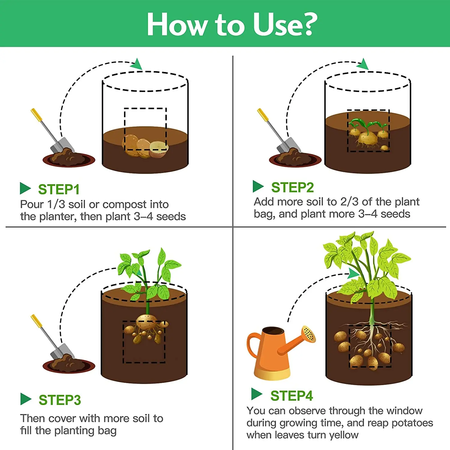 Outdoor Garden Pots Garden Potato Felt Fabric Farm Nursery Planter Grow Bag Tree Seeding Pot