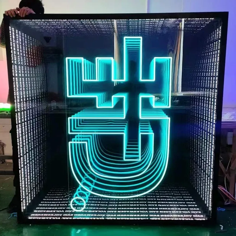 Привлекательный Высокочувствительный светодиодный электронный знак, 3D светодиодный логотип, буквы, зеркало бесконечности, неоновая вывеска на заказ для бара, клуба