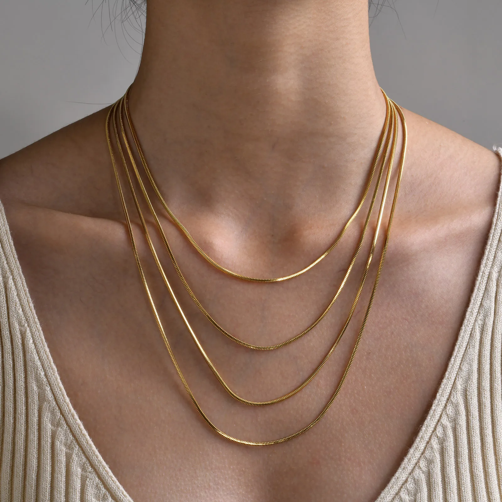 HOVANCI Thin 0.9mm 2mm Herringbone Round Snake Chain Girl Men Tarnish Free Stainless Steel Chain For Jewelry Making Supplies