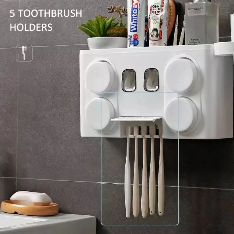 2020 PP Plastic wall-mounted easy installation automatic toothpaste dispenser  toothbrush holder