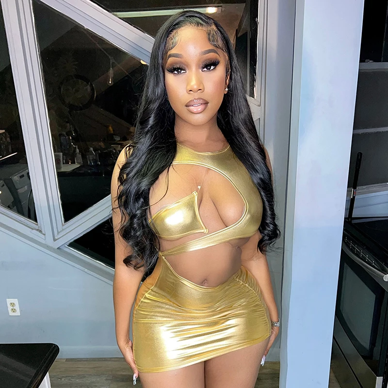 Bronzing Hollow Out Nighty Sexy Club Wear Sexy Casual Dresses Women