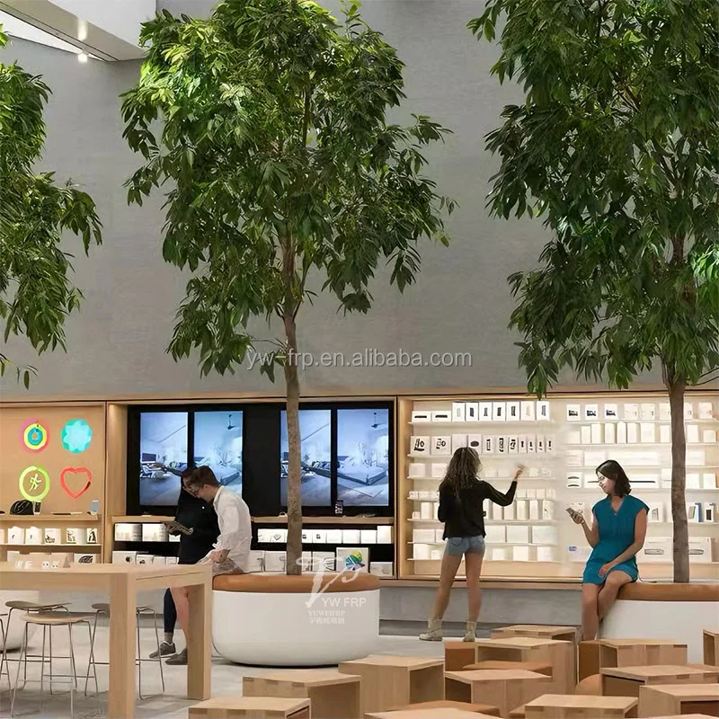 Hotel office shopping mall outdoor fiberglass flower pot chair indoor decoration creative green plant flower art tree seat bench