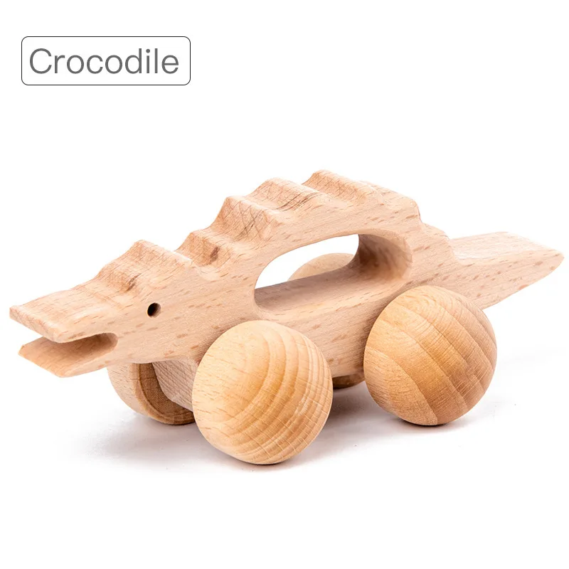 Wooden baby toy animal cute shape holding inertia hand trolley for children 0-3 years old molar kids toys 2021 educational   boy