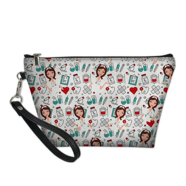 Nurse Medical Doctor Pattern Cute Cosmetic Case Professional Make Up Bag for Women Fashion Toilet Bag Zipper Pouch