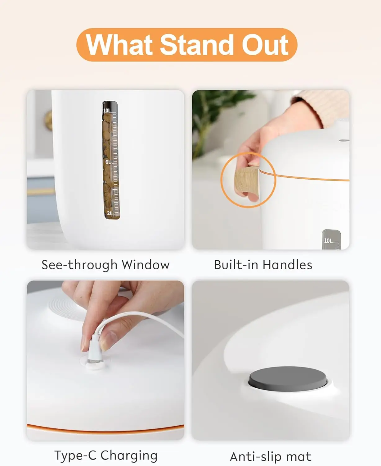 Portable 14L White Dry Food Storage Real-time Vacuum Status Healthy Nutritional Grains Viewable Window Automatic Water