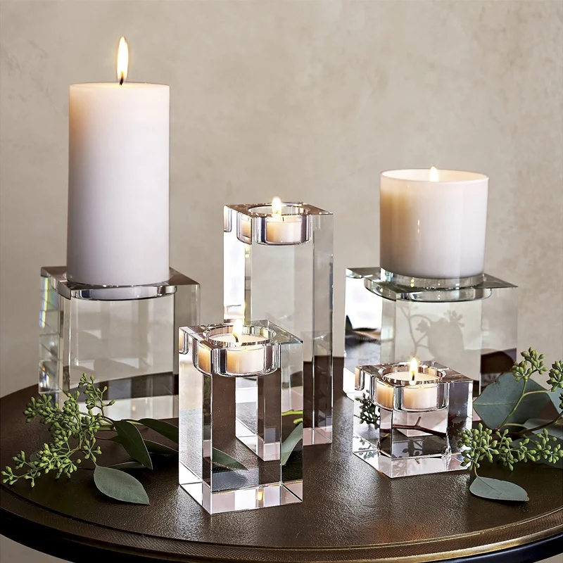 European style Square Crystal Candle Holder Glass Candlestick For Party Home Wedding Decoration