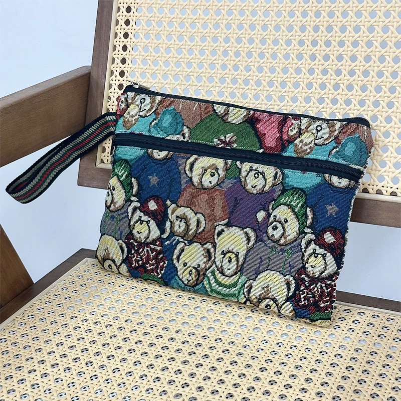 LOW MOQ Custom Cute Lady Jacquard Handbag with Zipper Featuring Mobile Phone and Wallet Storage Capacity