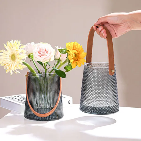 European Style Handheld Denim Square Glass Vase Luxury Simple Decorative Ornaments Flower Arrangements Hydroponic Handmade