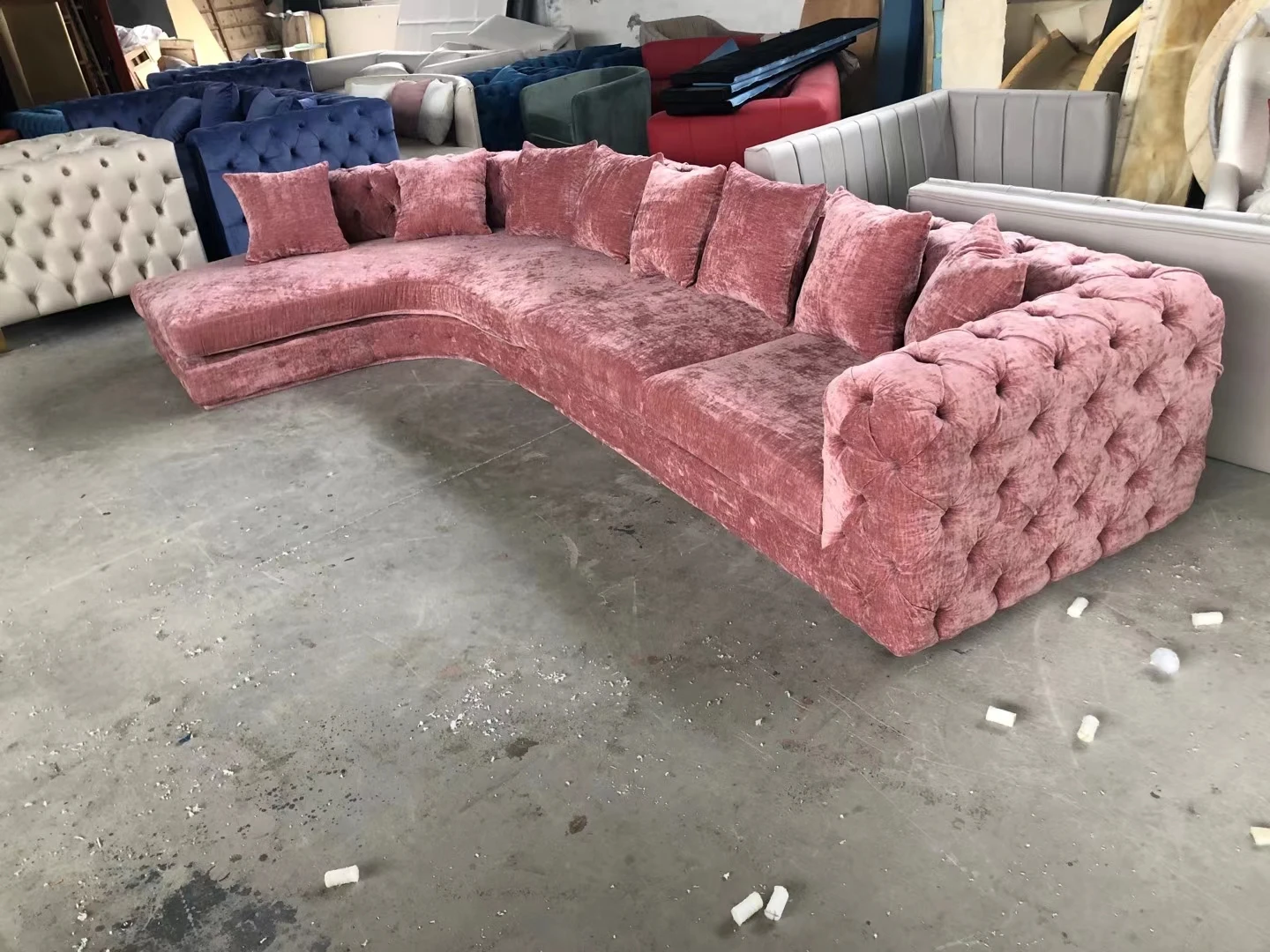 American Style Luxury Living Room Couch Velvet Upholstery Room Corner Curved Sofa