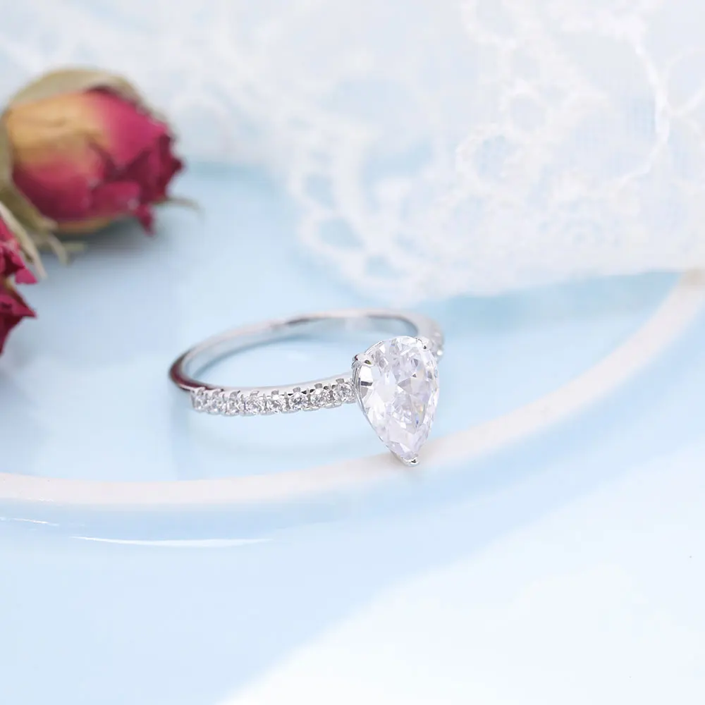 Сомэн 2CT 925 Серебряное обручальное кольцо для женщин груша кубический цирконий CZ Каплевидная форма обручальные кольца модное ювелирное изделие размеры детей от 3 до