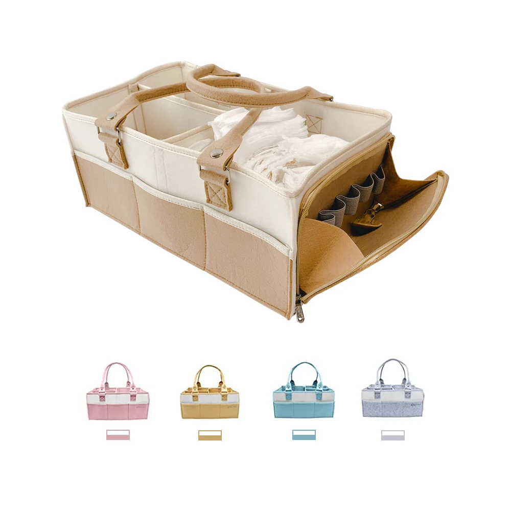 Home Felt Baby Diaper Caddy Mommy Bag Nursery Organizer Bed Hanging Diaper Organizer for Crib