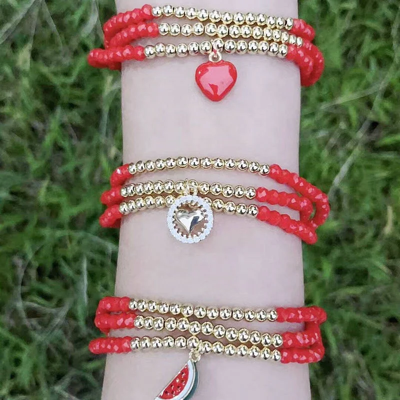 CH-JDT0332 New Arrival Red Enamel Beads Bracelet Fashion CZ Heart/Pepper/Cherry/Strawberry Charm Bracelet Jewelry Wholesale