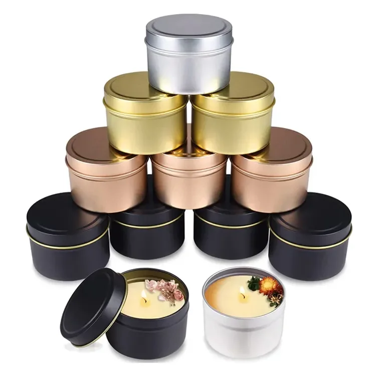 Wholesale 2oz 4oz 6oz 8oz Empty Round Rose Gold Matte White Black Seamless Metal Container/jar/can Candle Tins