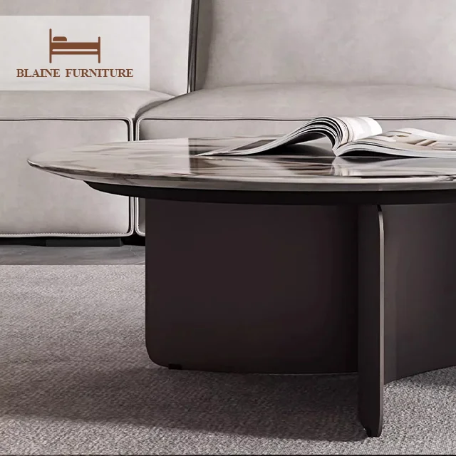 Customized Villa Modern Luxury Coffee Table Round Unique Cafe Tea Table Marble Top Stainless Steel Base Table Home furniture