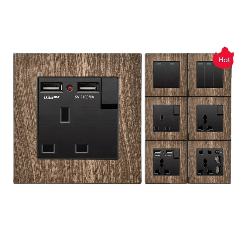 Настенный выключатель с деревянным узором универсальные розетки 1 клавиша 2 канала одним и двумя USB-портами электрический