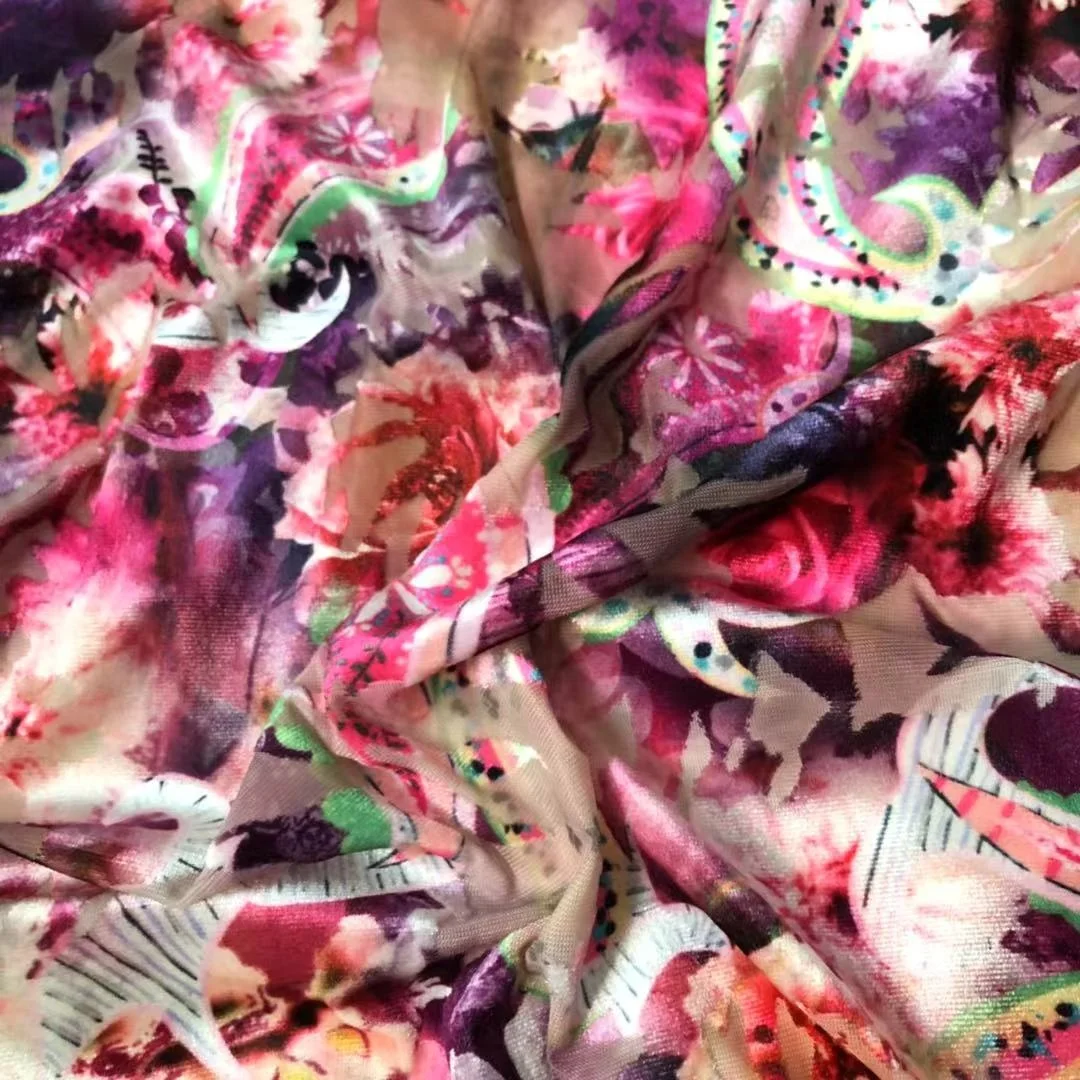 Hot sale Burnout custom print flower pattern polyester and spandex blended fabric for dress
