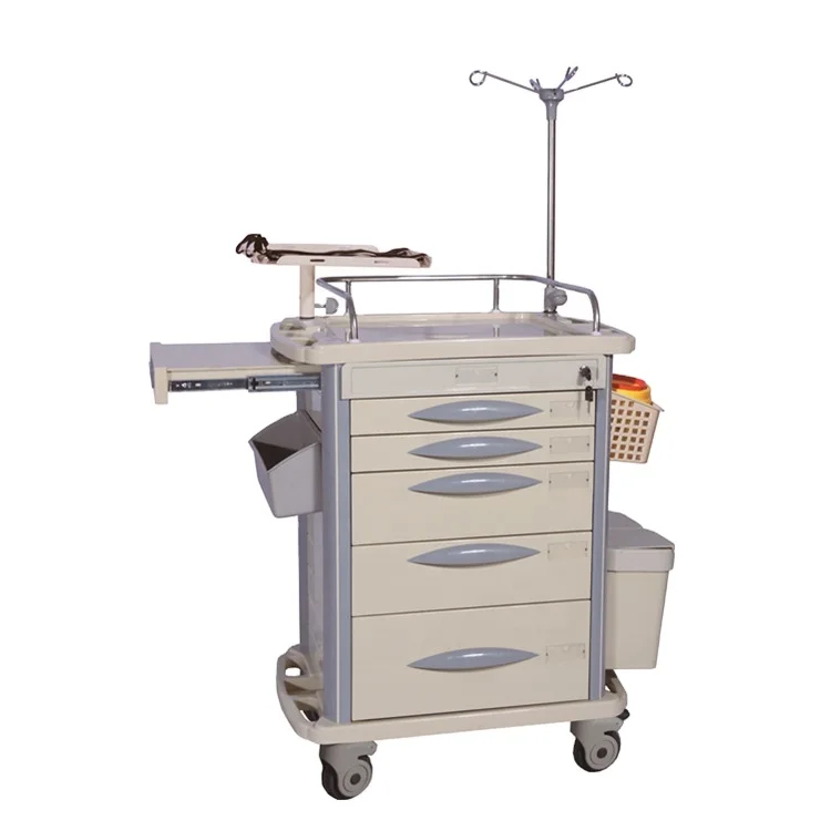 BT-EY003 ABS Medical Crash Trolley Hospital Ward Nursing Emergency Treatment Cart With Drawers For Sale