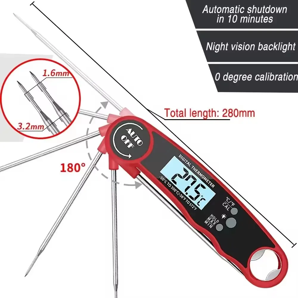 Oil Thermometer Needle Food Thermometer Instant Reading Meat Temperature Tester With Probe For Kitchen Grilled