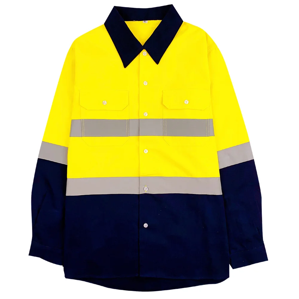 Ready to Ship Mens Yellow Breathable High Vis Safety Work Shirts Overalls  Reflective Shirt