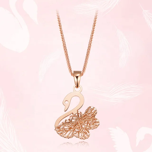 Xinfly Au750 Jewelry 18k Solid Pure Gold Yellow Gold Animal Swan Charms Pendants Necklace