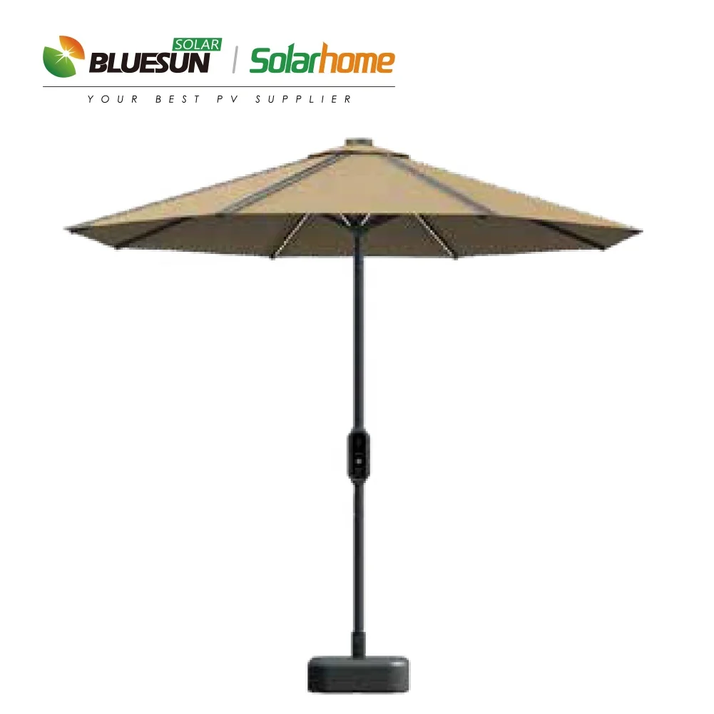 Bluesun waterproof durable single pole solar umbrella 50w photovoltaic garden outdoor umbrella with lithium battery storage