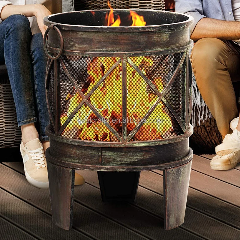 Fire Pit Outdoor Wood Burning Cast Iron  Heater Log Charcoal Burner Round Camping Outside Patio Backyard Deck