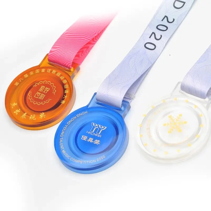 Jadevertu Personalized UV Printing Crystal Glass Medals Custom Sports Souvenir Medal With Ribbon