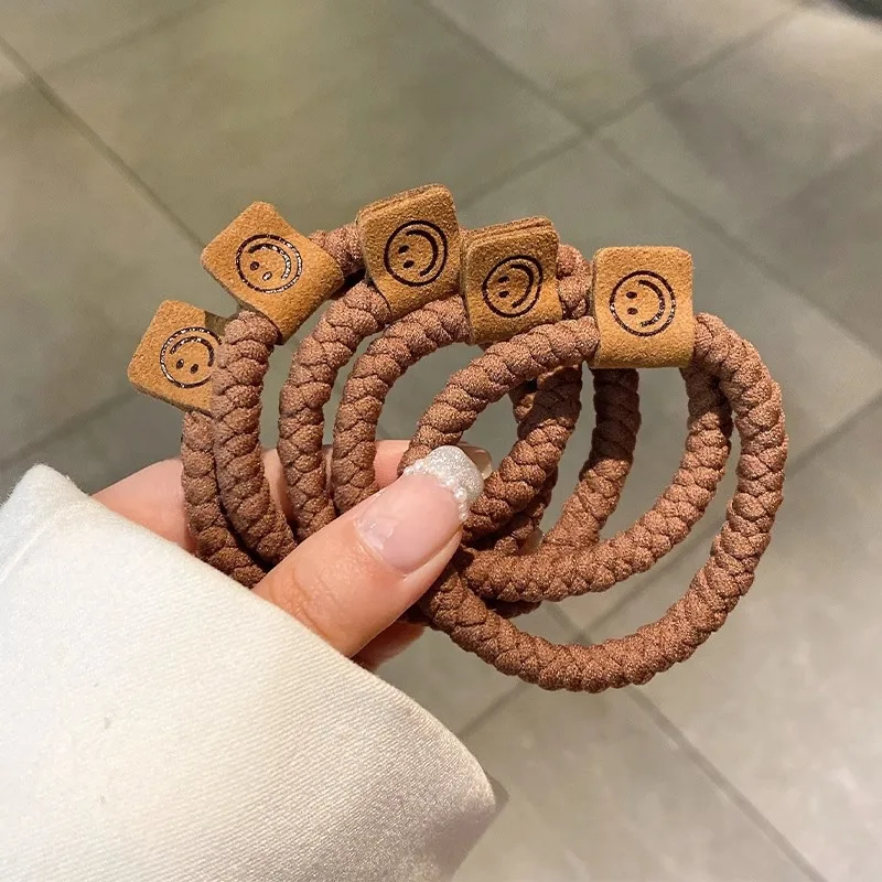 Wholesale Top Quality Facial Fabric Hair Hoop Retro Label Smiley Face Pony Tail Hair Tie Hair Accessories