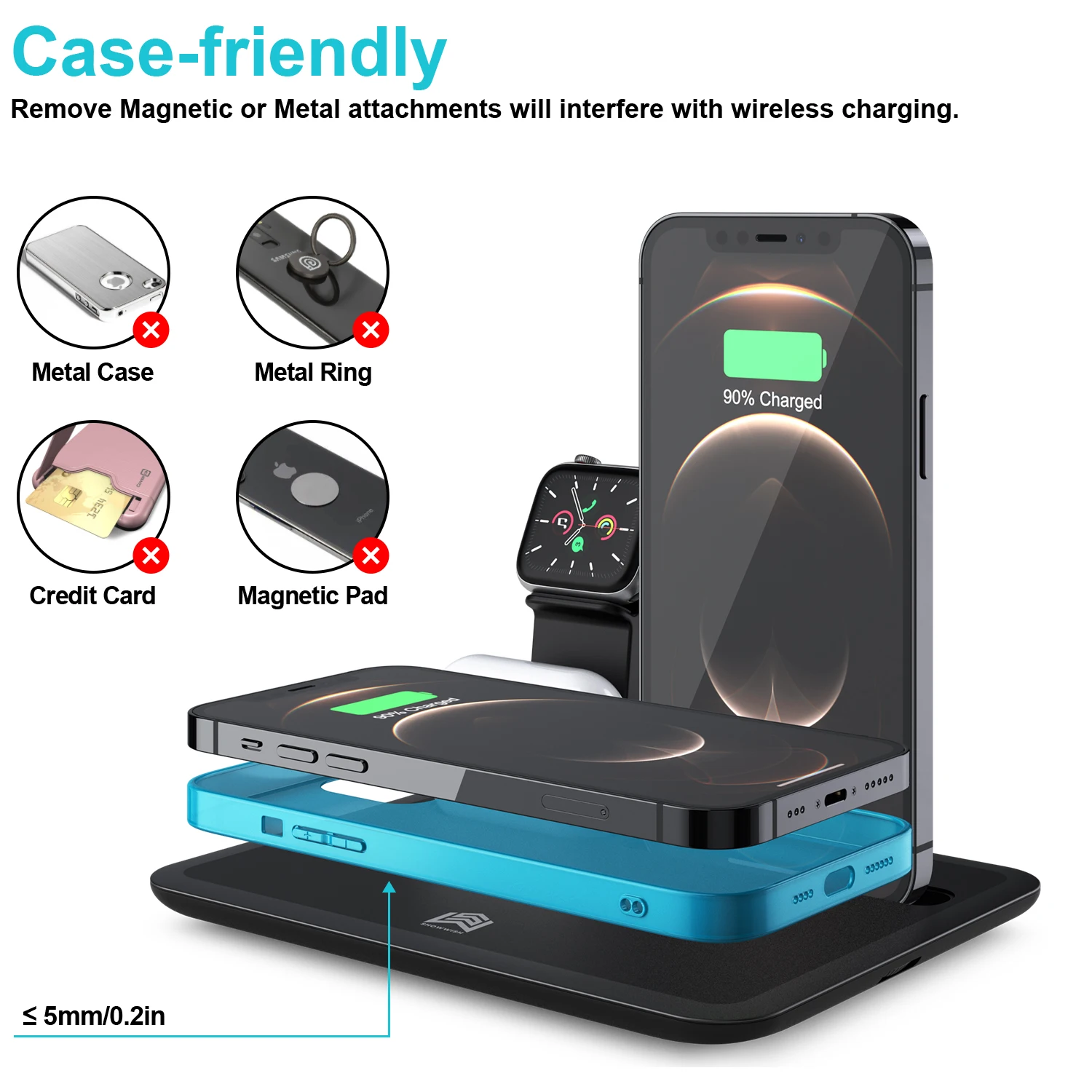 10w 4 In 1 Wireless Charger Charge Smartphone Docking Charging Station Stand Pad Fast Mobile Phone Charger