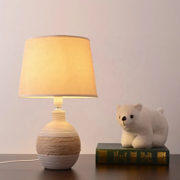 New buy online unique Bedroom living room nordic modern fabric lampshade hemp rope light ceramic led table lamp