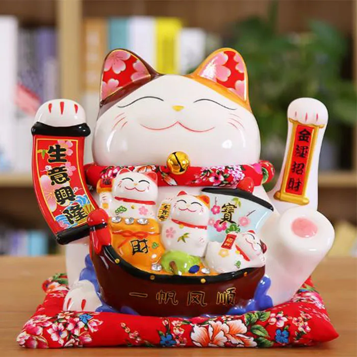 Rechargeable Feng Shui Wealth Lucky Fortune Cat with Waving Arm for Business Shops, Restaurants