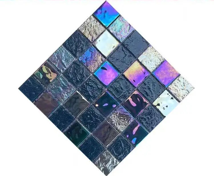 Black Iridescent glass surface swimming pool mosaic tile