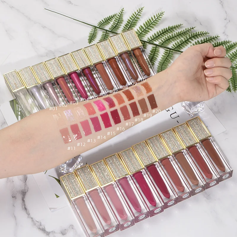 wholesale 20 Color Custom Glitter Lipgloss Shiny Lip Gloss Private Label