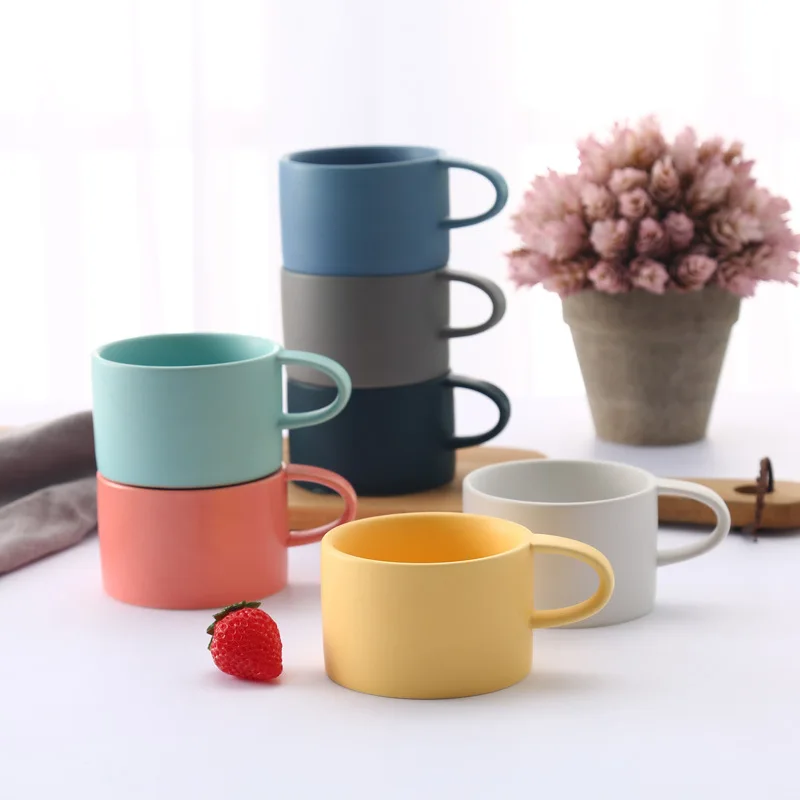 Matte Color Glaze Ceramic Coffee Cup Cute Couple Small Tea Cup Sets Custom LOGO Ceramic Mug Cup
