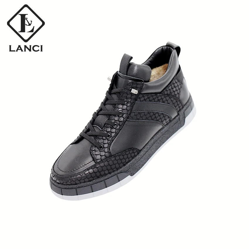 LANCI 2022 Factory High Quality Handmade Woolen Fur Leather Casual Boots Leather Shoes For Men