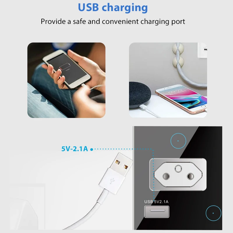 Brazil 120*76mm Wall Socket & Switch Both in One Supporting Mobile Phone/Voice Control and Timer Switch and Scene Linkage