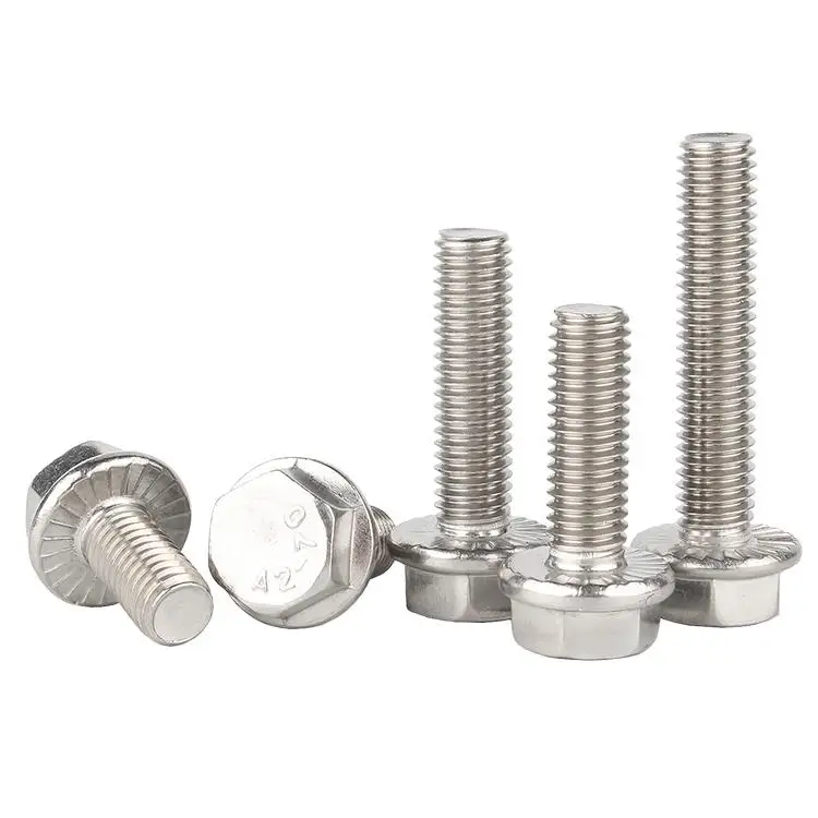 China Jinghong 304 Stainless Steel Hexagon Flange Face Screws With Cushion Tooth Pattern Anti-slip Bolts